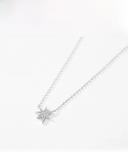 Detailed view of s925 silver star pendant necklace with sparkling pavé zircons