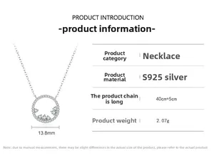 Collier en argent S925 avec pendentif rond de 13,8mm et détails de longueur de chaîne