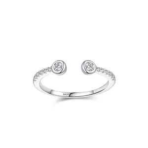 S925 Sterling Silver Open Ring For Women Minimalist Micro Inlaid Zirconia Geometric Adjustable Light Luxury Jewelry Gift