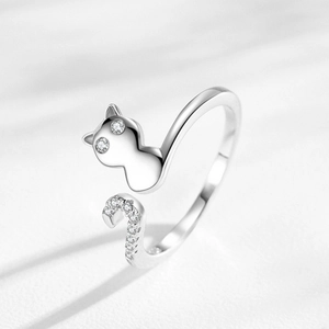 Verstellbarer S925 Sterling Silber Katzenring mit funkelndem Zirkonia-Pavé-Besatz