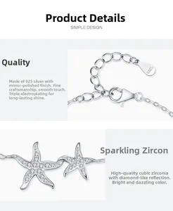 Vue détaillée du bracelet étoile de mer en argent S925 serti de oxydes de zirconium