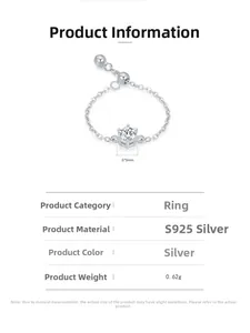 Detail view of adjustable S925 sterling silver chain ring with 5mm six-prong zircon stone