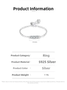Detailed size specifications for S925 sterling silver chain ring with 3 zircon stones