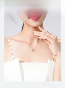 Gros plan du collier en argent S925 avec pendentif rond évidé en zircon sur un mannequin