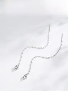 Close-up of S925 silver long drop tassel earrings with sparkling teardrop cubic zirconia
