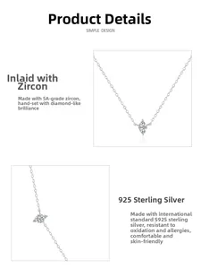 Detail of S925 sterling silver necklace featuring 5A cubic zirconia marquise pendant