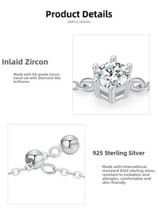 Detail showing the six-prong 5A cubic zirconia setting and S925 silver hallmark stamp
