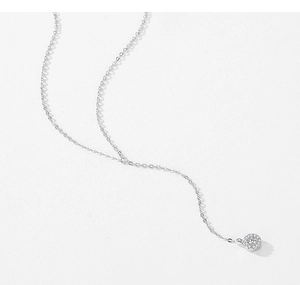 Detailed view of S925 sterling silver Y-shaped necklace with a micro-pave zircon round pendant