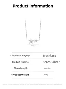 Detailed size parameters for S925 sterling silver starfish pendant necklace with zircons