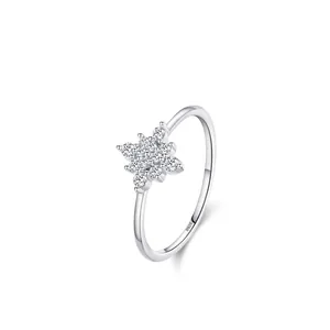 925 Sterling Silver Snowflake Ring Elegant Flower Zirconia Inlaid Adjustable Finger Ring Sweet Jewelry Christmas Gift For Women