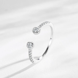 S925 sterling silver open ring with micro-pave cubic zirconia stones on white background