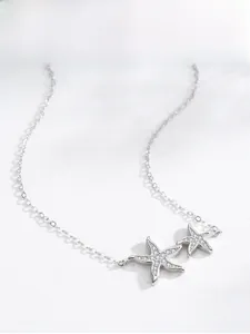 Close-up of S925 sterling silver starfish pendant with shimmering cubic zirconia