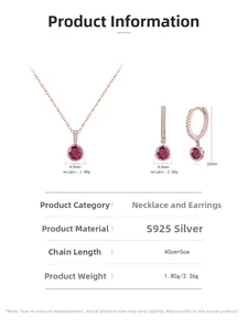Dimensions détaillées du collier et des boucles d'oreilles en argent S925 rose