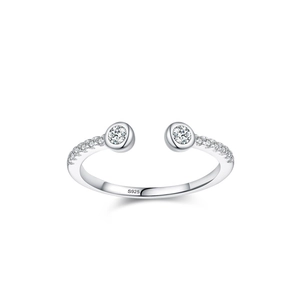 Elegant S925 sterling silver open ring with micro-pave white zircon stones for women