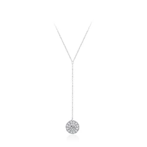 925 Sterling Silver Round Zirconia Pendant Y-Shape Necklace For Women Minimalist Dainty Adjustable Clasp Chain Jewelry Gift