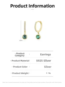 Détails des boucles d'oreilles émeraude en argent S925 avec zircons et mesure de 22mm