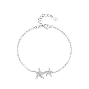 Bracelet Étoile de Mer en Argent Sterling S925 avec Strass pour Femmes Élégant Ajustable Bijoux de Vie Marine Breloque Scintillante