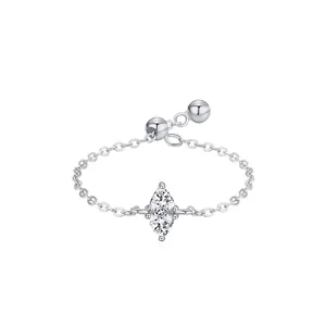 925 Sterling Silver Water Drop Marquise Rhinestone Chain Ring For Women Adjustable Open Finger Ring Light Luxury Jewelry