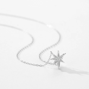Minimalist S925 silver star pendant necklace with sparkling cubic zirconia pavé setting