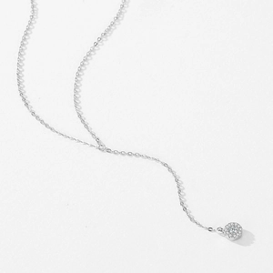 Minimalist S925 sterling silver Y-shaped tassel necklace with pave zircon round pendant