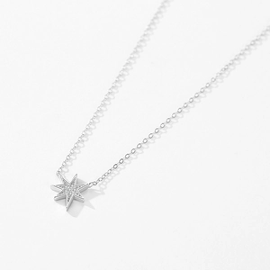 Elegant S925 silver necklace with sparkling octagonal star pendant on white background