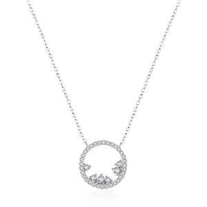 Collier Pendentif Rond en Argent Sterling S925 pour Femme Élégant Zirconia Pavé Design Montagne Bijoux de Mode Chaîne