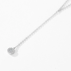 S925 silver Y-shaped necklace with a sparkling round cluster pavé pendant on white