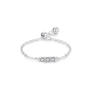 925 Sterling Silver Geometric Adjustable Chain Ring With Rhinestone Minimalist Fashion Jewelry Finger Ring For Women Office