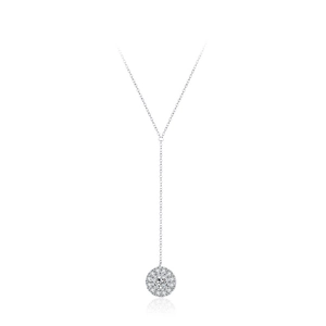 Elegant S925 silver Y-shape necklace with a round diamond pendant on white background