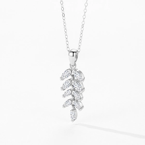 Elegant S925 silver necklace with marquise-cut zircon stones in a leaf-shaped pendant