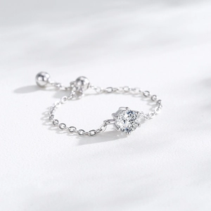Adjustable S925 sterling silver chain ring with six-prong set solitaire zircon stone