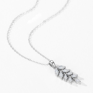 S925 sterling silver leaf necklace featuring marquise cut zircon on a dainty cross chain