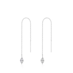 925 Sterling Silver Water Drop Zirconia Threader Earrings For Women Elegant Long Tassel Dangle Earrings Fashion Jewelry Gift