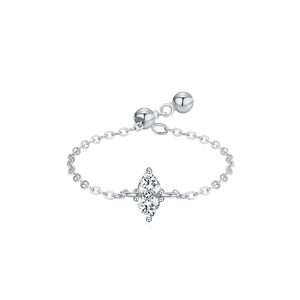 925 silver marquise-cut crystal chain ring with adjustable sliding bead and drop design