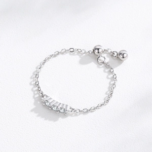 Adjustable S925 sterling silver chain ring with geometric micro-set zircon stones