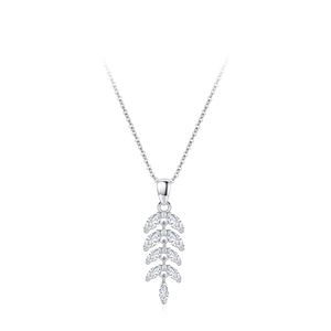 S925 sterling silver marquise leaf pendant necklace with sparkling cubic zirconia gems