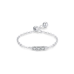 Adjustable S925 sterling silver chain ring with three sparkling round cubic zirconia stones
