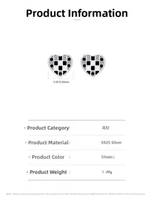 Détails techniques des boucles d'oreilles cœur S925 argent, taille 0,85x0,85mm