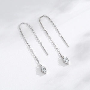 Elegant S925 sterling silver drop earrings featuring pavé cubic zirconia long tassels