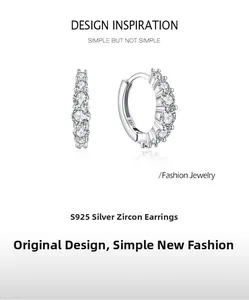 Macro shot of S925 sterling silver hoop earring with cubic zirconia and S925 hallmark