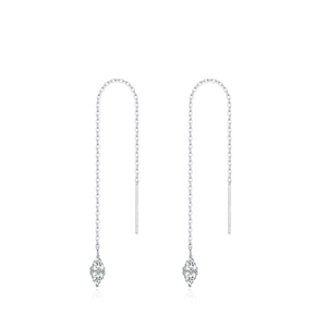 S925 sterling silver drop earrings with long chain tassels and cubic zirconia accents