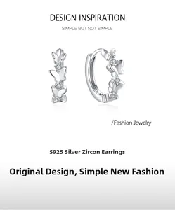 Détails des créoles papillon en argent massif S925 ornées de pierres de zircone cubique