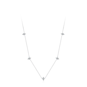 Elegant S925 sterling silver minimalist necklace with five shimmering diamond-set diamond charms