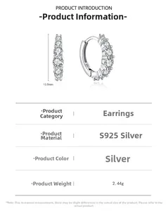 Macro detail of S925 sterling silver hoop earrings with zirconia and 13.5mm size specs