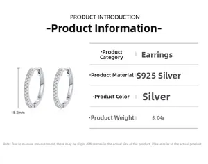 Detailed specs of S925 sterling silver hoop earrings with 18.2mm diameter and micro-inlay