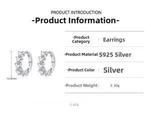 Detailed size and weight chart for S925 sterling silver heart-shaped hoop earrings