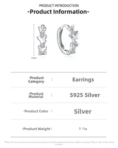 Dimensions détaillées et spécifications des boucles d'oreilles papillon en argent S925
