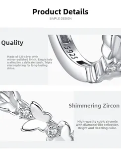 Détail macro de la bague papillon en argent 925 avec sertissage micro-pavé en zircone