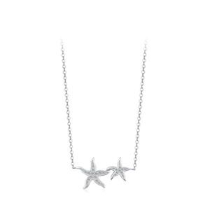 S925 sterling silver starfish pendant necklace with micro-pave sparkling crystals