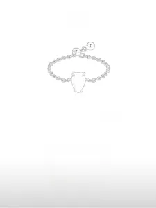 Detail of adjustable S925 sterling silver chain ring with pear-cut moonstone